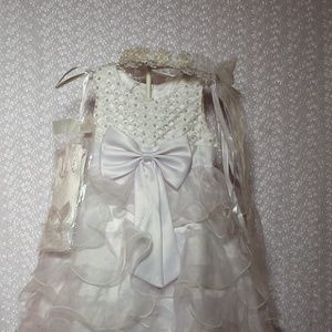 White Ruffles Pearls holy Communion Dress, Wedding